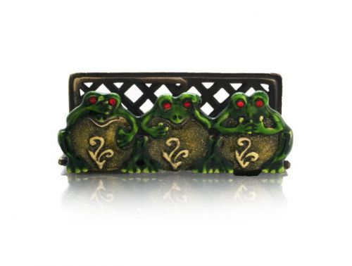 New Jewelled Green Frog No Evil Business Card Holder