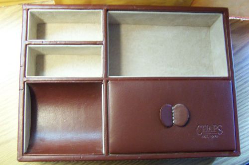 Chaps Brown Leather Personal Organizer w/tan velour lining for Desk or Vanity