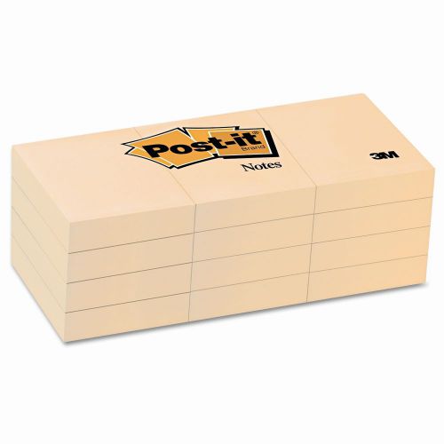 Post-it® Original Notes, 1-1/2 x 2, Canary Yellow, 12 100-Sheet Pads/pack