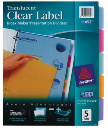 4 sets. Avery Index Maker Translucent Clear Label Dividers 11452, 5-Tab Sets