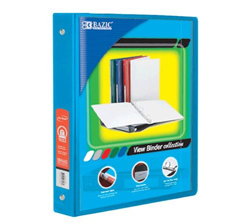 BAZIC 1&#034; Cyan 3-Ring View Binder w/ 2-Pockets, Case of 12