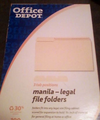 3-Pk OFFICE DEPOT 1/3 Cut Top-Tab Manilla Legal-Size File Folders with Fasteners