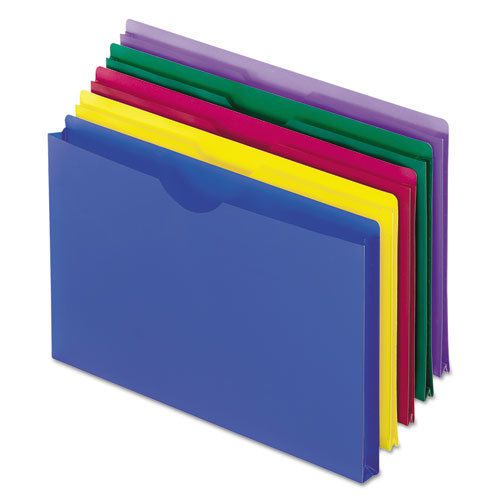 Expanding File Jackets, Legal, Poly, Blue/Green/Purple/Red/Yellow, 5/Pack