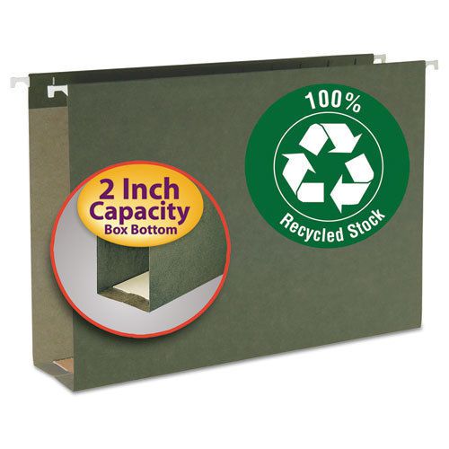 Two inch capacity box bottom hanging file folders, legal, std green, 25/box for sale