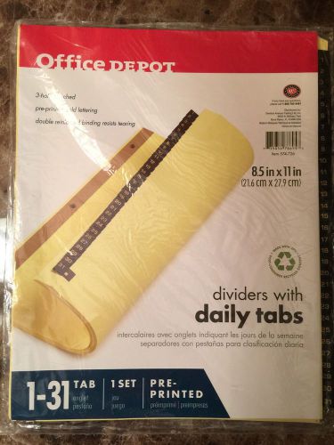 Office Depot Dividers With Daily Tabs 8.5&#034; X 11&#034; 1-31 Tab 1 Set Pre-printed New