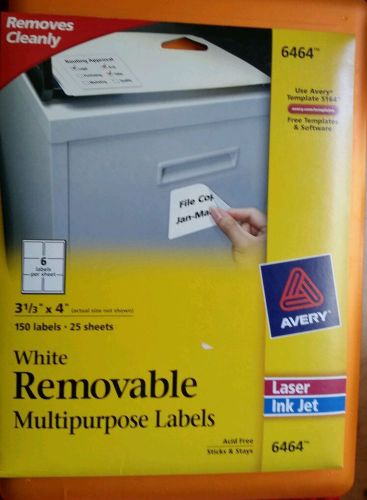 Avery Removable Inkjet/Laser Id Labels, 3-1/3 X 4, White, 150/Pack