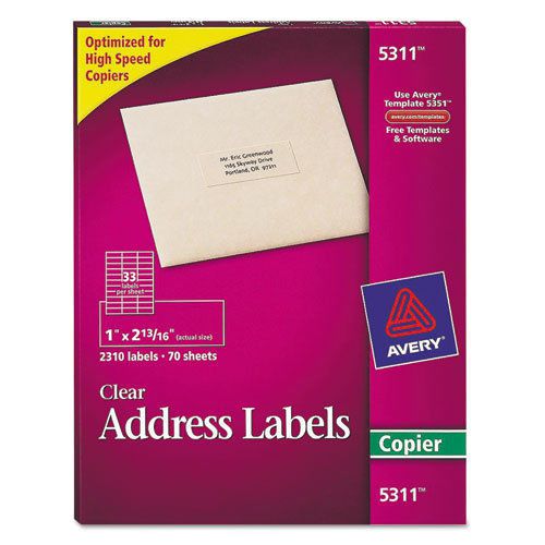 Self-Adhesive Mailing Labels for Copiers, 1 x 2-13/16, Clear, 2310/Pack