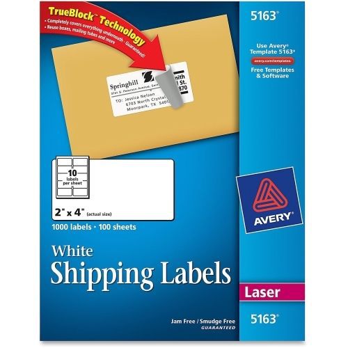 Avery Easy Peel Address Label -2&#034;Wx4&#034;L -1000/Box - Laser, Inkjet -White