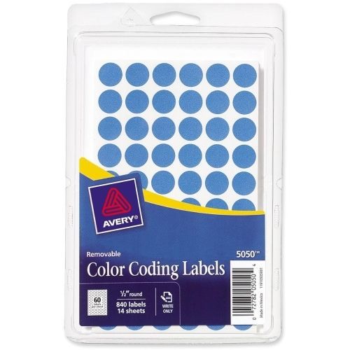 Avery Round Color-Coding Label - 0.50&#034; D - 800/Pack - Circle - Light Blue