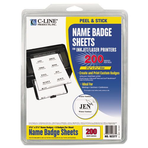 Self-Adhesive Inkjet/Laser Printer Name Badges, 3-3/8 x 2-1/3, White, 200/Box