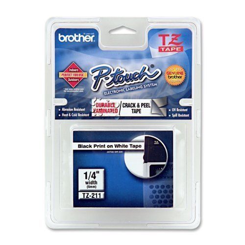 Brother Laminated Tape Black on White 6MM (TZe211) EE490751 Mint Home Office