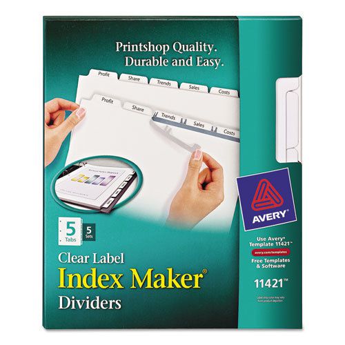 Index Maker White Dividers For Copiers, 5-Tab, Letter, Clear, 5 Sets/Pack
