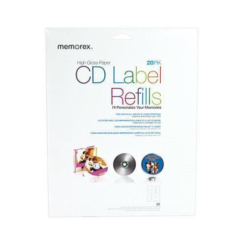 Memorex 00415 Photo Gloss CD Label - 20 Pack - White