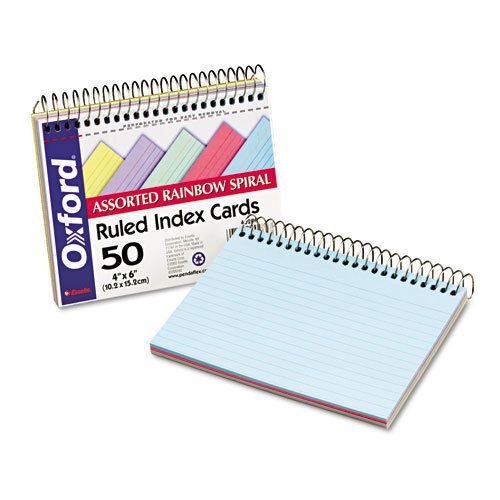 Oxford spiral index cards, 4 x 6, blue/violet/canary/green/cherry, 50/pack for sale