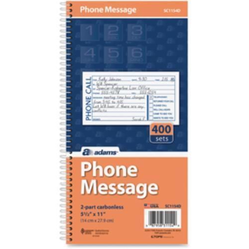 Adams Spiral Bound Phone Message Books - 400 Sheet[s] - Spiral Bound - (sc1154d