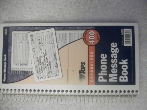 Tops 4003 Phone Message Book 400 Duplicate Carbonless Forms Spiral Bound 4/Page