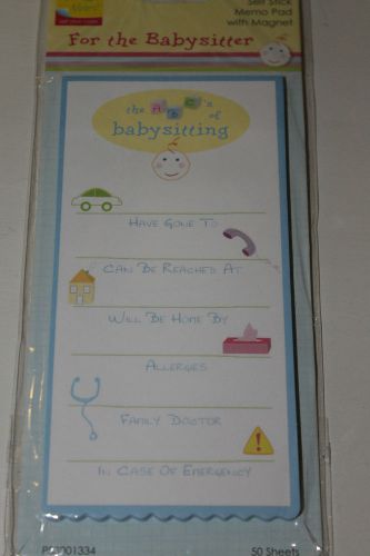 BABYSITTER MEMO PAD WITH MAGNET NEW 50 SHEETS