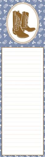#8776 -- wellspring cowgirl brown boots blue paisley magnetic list note pad for sale