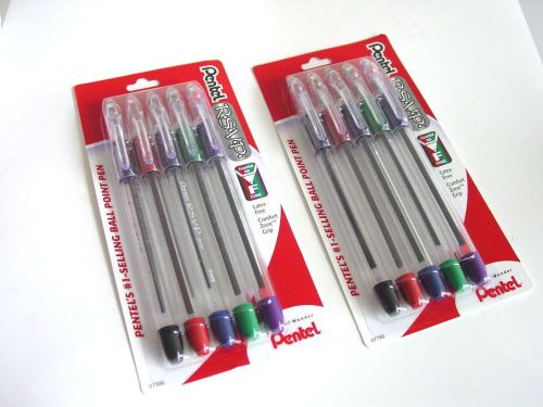 Lot of 2 NEW Pentel R.S.V.P. Ballpoint Pens - Assorted Color Ink, Fine, 5 Ct X2