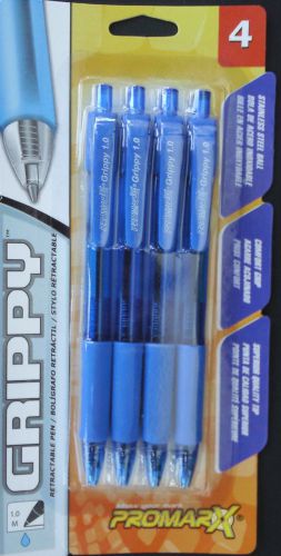 PROMARX GRIPPY RETRACTABLE BALLPOINT PENS BLUE Ink Medium 1.0 mm 4 Pens/Pk
