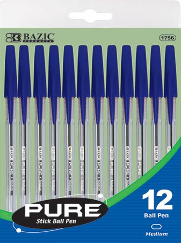 BAZIC Pure Blue Stick Pen (12/Pack), Case of 24