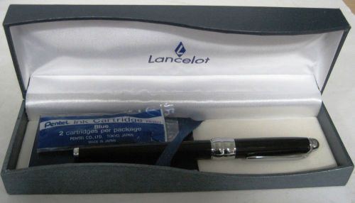 Pentel Lancelot Black Barrel Fountain Pen w/ Blue Ink LCF30MA NIB