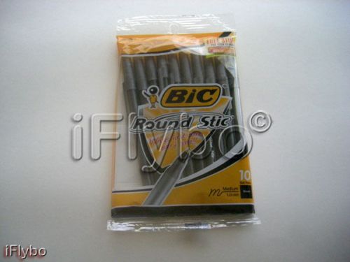 10 pc Bic Round Stick Med 1.0 mm Black Ink - NEW