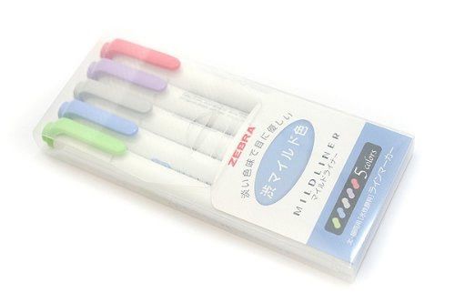 Marker Zebra Mildliner Soft Color Double-Sided Highlighter Pen 5 Color Set NEW