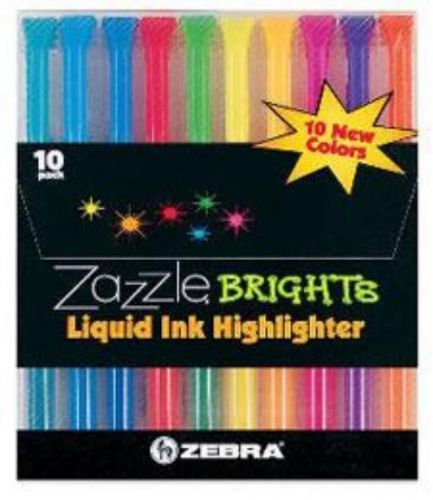 Zebra Zazzle Brights Liquid Ink Highlighter Pen Style 10 Count Assorted