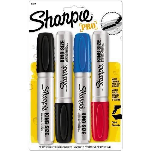 Sharpie King Size Permanent Marker, 4 Assorted Markers (15674PP) New