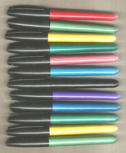 12 PERMANENT MARKING PENS..COLOR OF PEN IS COLOR OF INK , WRITES  ON MOST SUR