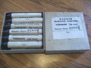 Vintage Industrial Markers Dixon Rubber Crayons 12 Mint In Box  766 Black
