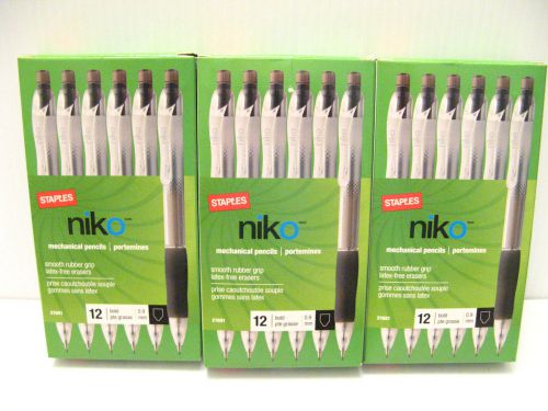 SSTAPLES NIKO MECHANICAL PENCIL Pack of 12 Bold 0.9mm Rubber Grip 21681 Lot of 3