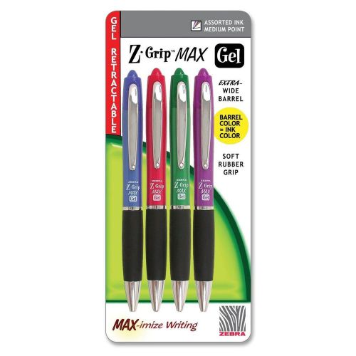 Zebra Pen Z-Grip MAX Gel Pen Medium Pen Point Type - 0.7 mm - Asst 4 pk