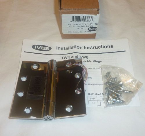 Ives 3cb1 4.5&#034; x 4.5&#034; 651 26 tw8 electric thru-wire mortise hinge bright chrome for sale