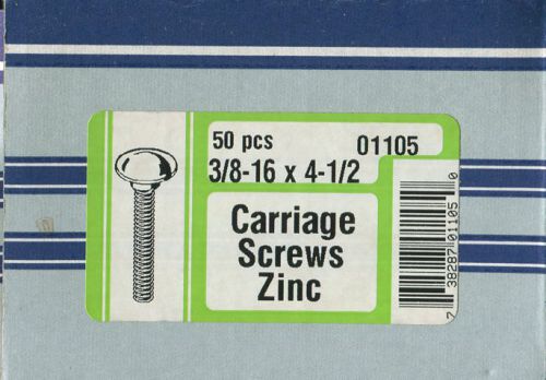 Fastener 3/8&#034;-16 x 4-1/2&#034; carriage bolts zinc - box of 50 ~ closeout priced for sale
