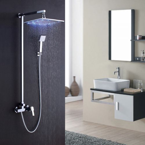 Modern led 12 inch rain shower with handshower chrome shower set free shipping for sale
