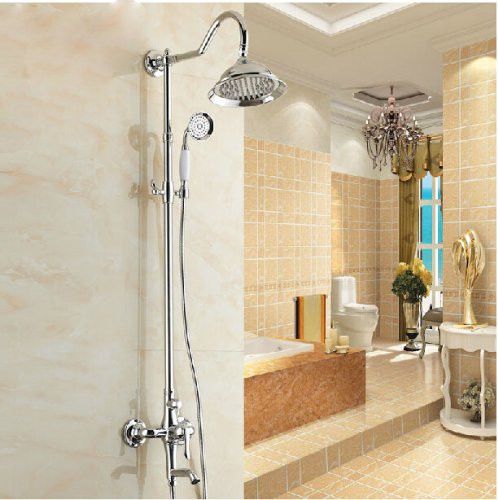 Polished chrome bath shower mixer faucet set with 8&#034; shower head + handheld head for sale