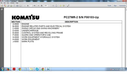 KOMATSU PC27MR -2 PARTS  BOOK MANUAL