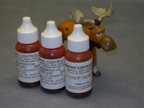 71-10-0162-01 Graphic Controls Corp Fast Dry Red 1 oz. Bottle Lot of 3