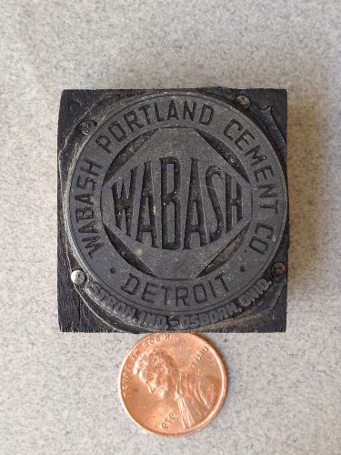 Vintage Letterpress Printing Block -  WABASH Portland Cement Co. Detroit
