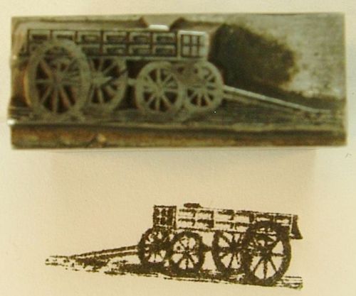 Vintage letterpress all-metal printing block: farm equipment farm wagon w/ seat for sale