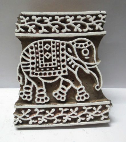 INDIAN WOODEN HAND CARVED TEXTILE PRINTING FABRIC BLOCK STAMP UNIQUE ELEPHANT