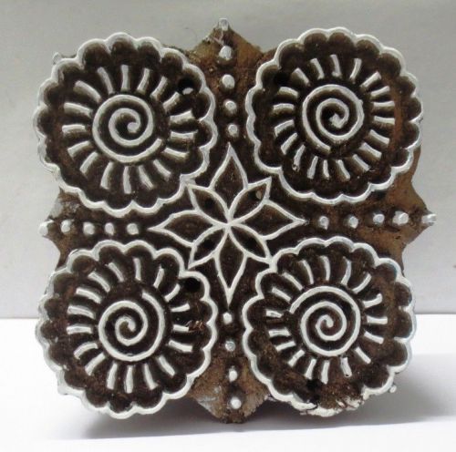 INDIAN WOODEN HAND CARVED TEXTILE PRINTING ON FABRIC BLOCK STAMP CIRCLE DESIGN