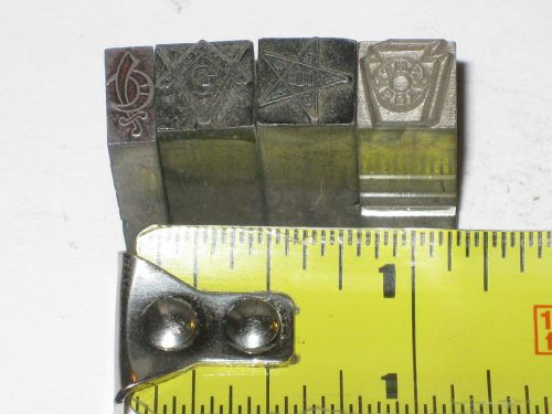 PRINTING PRESS LETTERPRESS MASON MASONIC 4 SYMBOL TYPESET STAR OWL SWORD ARCH Q1