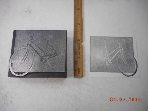 Letterpress Printing Printers Block, Woman&#039;s Bicycle in Frame