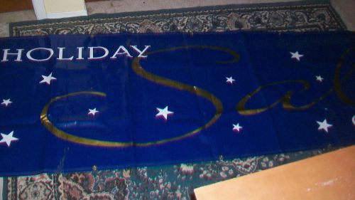 HOLIDAY SALE HEAVY BLUE VINYL BANNER WITH BRASS GROMMETS, 34&#034; x 10&#039;