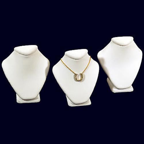 3 White Leather Necklace Jewelry Display Busts 2 5/8&#034;