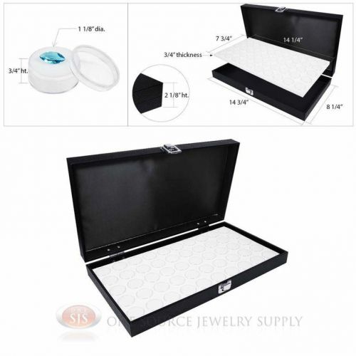 Black Wooden Solid Top Display Case w/ White 50 Gem Jar Gemstone Insert