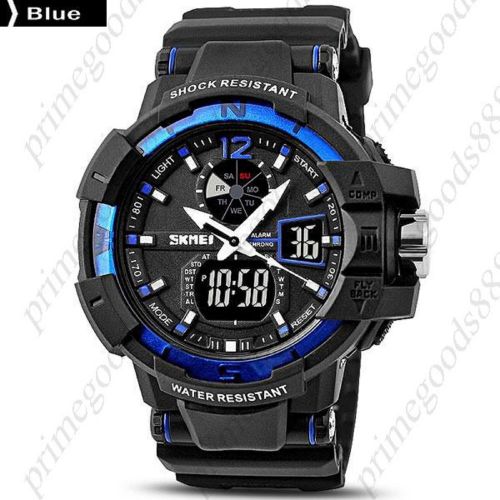 50M Water Proof Analog Digital Date Alarm Wrist LED Timer Wristwatch Men&#039;s Blue
